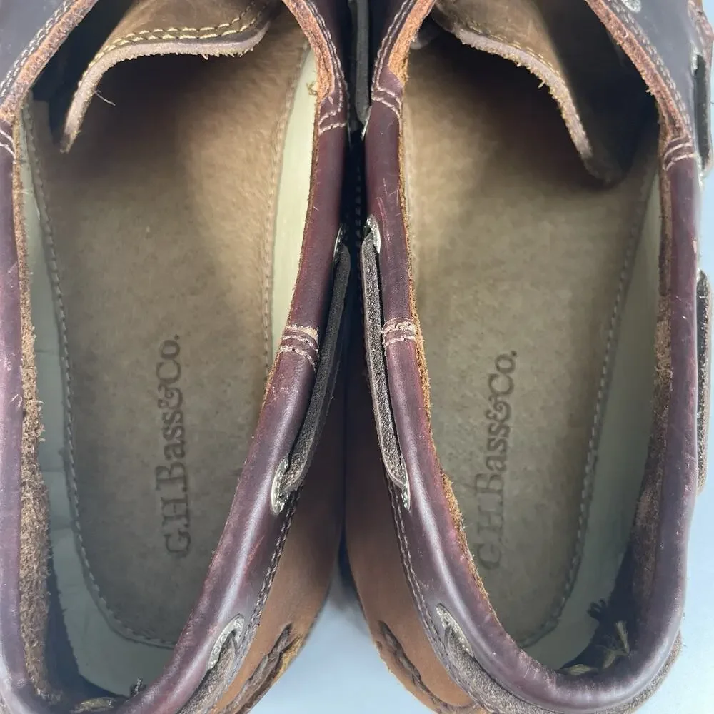 G.H. Bass Hampton Core 2 Men’s 10 M Brown Leather Loafer Moc Toe Boat Shoes EUC